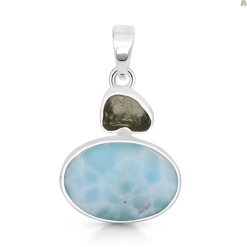 Larimar/Moldavite Pendant-2SP LAR-1-1151