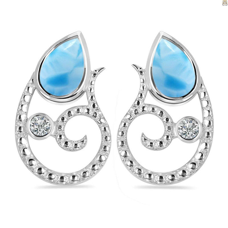 Larimar & White Topaz Stud Earring LAR-RDE-55.