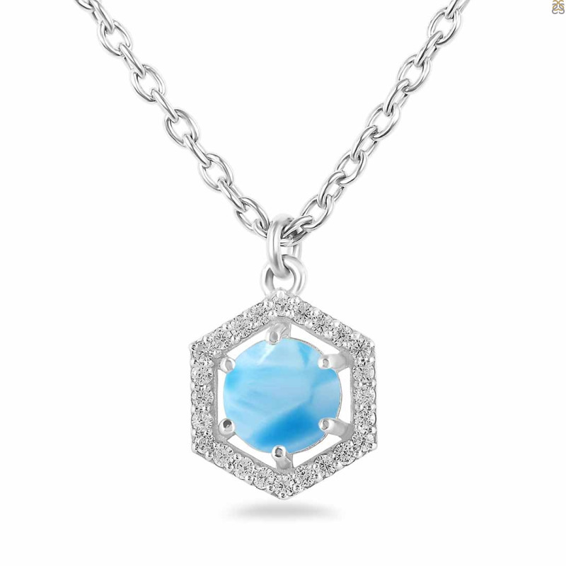 Larimar & White Topaz Necklace With Slider Lock LAR-RDN-69.