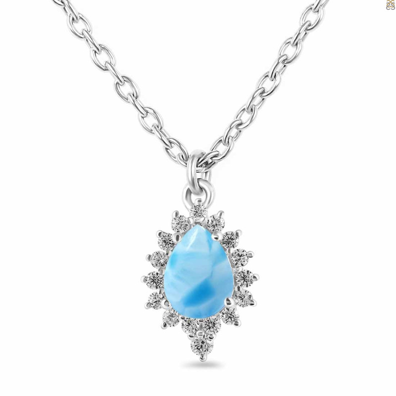 Larimar & White Topaz Necklace With Slider Lock LAR-RDN-79.