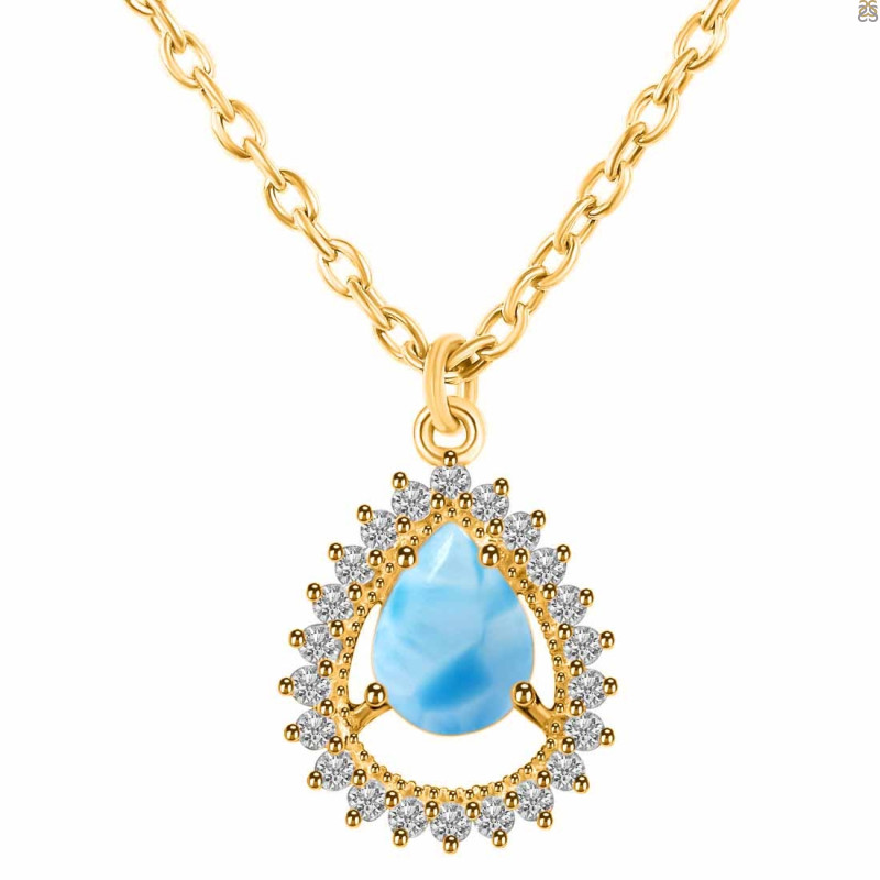 Larimar & White Topaz Necklace With Slider Lock LAR-RDN-80.