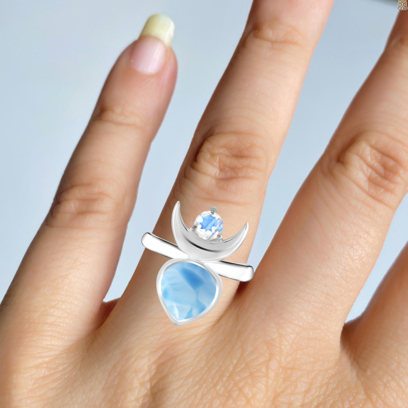 Larimar & Moonstone Ring LAR-RDR-2545.