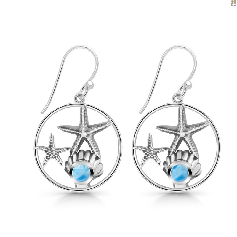 Larimar Star Fish & Shell Earring LAR-RUE-16.