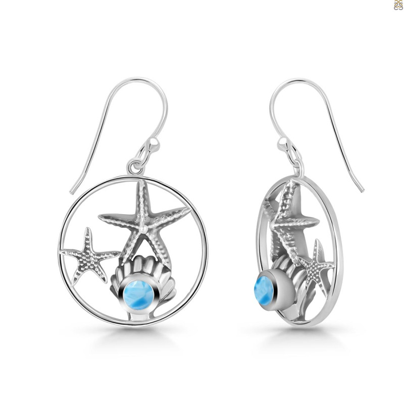 Larimar Star Fish & Shell Earring