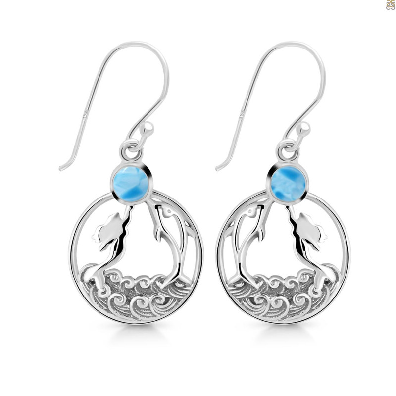 Larimar Mermaid & Dolphin Earring LAR-RUE-34.