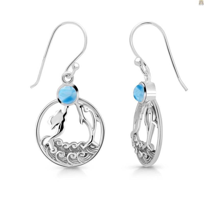 Larimar Mermaid & Dolphin Earring