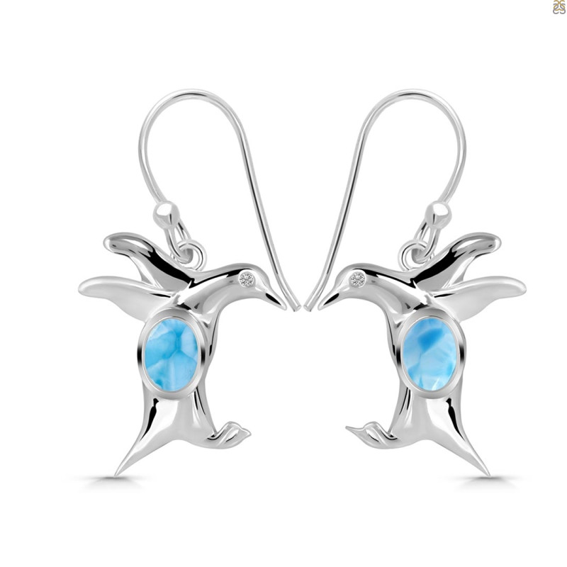 Larimar & White Topaz Penguin Earring