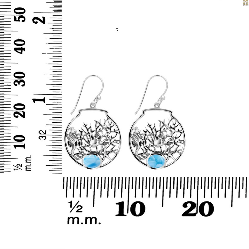 Larimar Sea Horse & Fish Earring LAR-RUE-41.