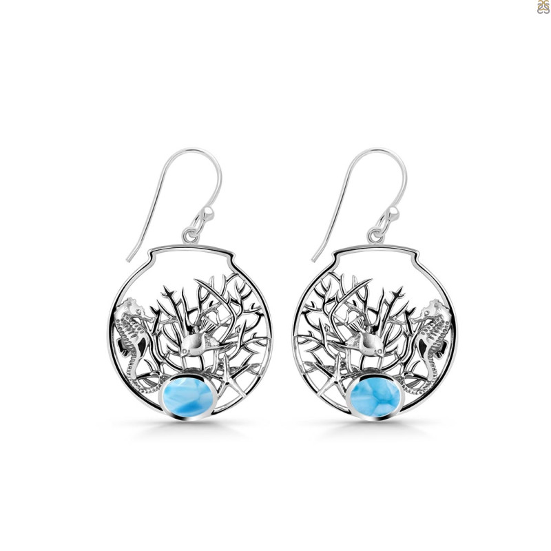 Larimar Sea Horse & Fish Earring LAR-RUE-41.