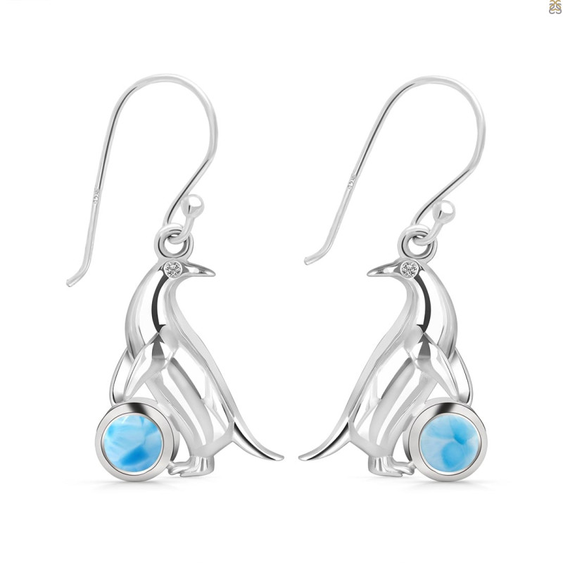 Larimar & White Topaz Penguin Earring LAR-RUE-44.
