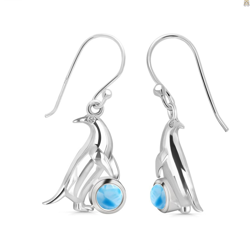 Larimar & White Topaz Penguin Earring