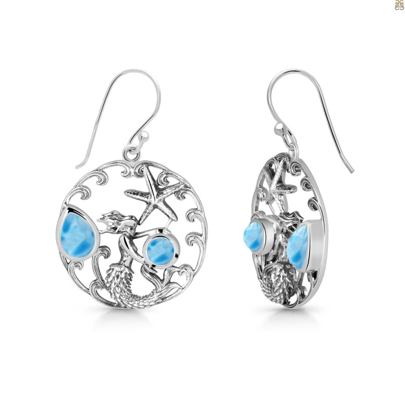 Larimar Mermaid & Star Fish Earring