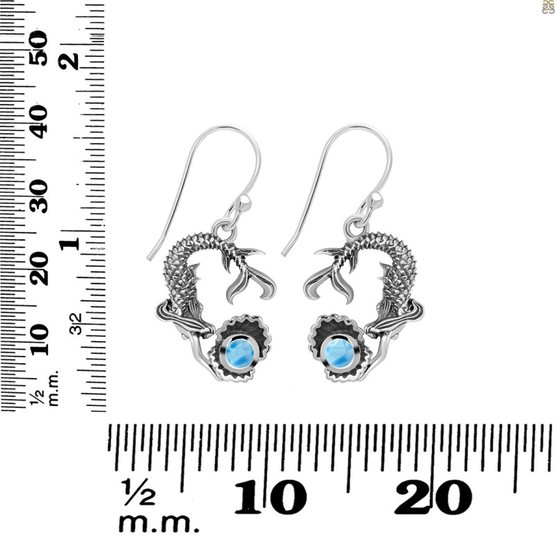 Larimar Mermaid & Oyster Earring LAR-RUE-64.