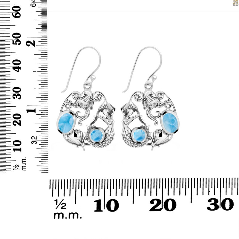Larimar Mermaid & Sea Horse & Star Fish & Shell Earring LAR-RUE-66.
