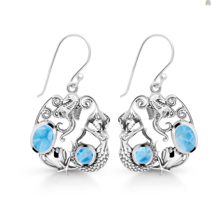 Larimar Mermaid & Sea Horse & Star Fish & Shell Earring LAR-RUE-66.