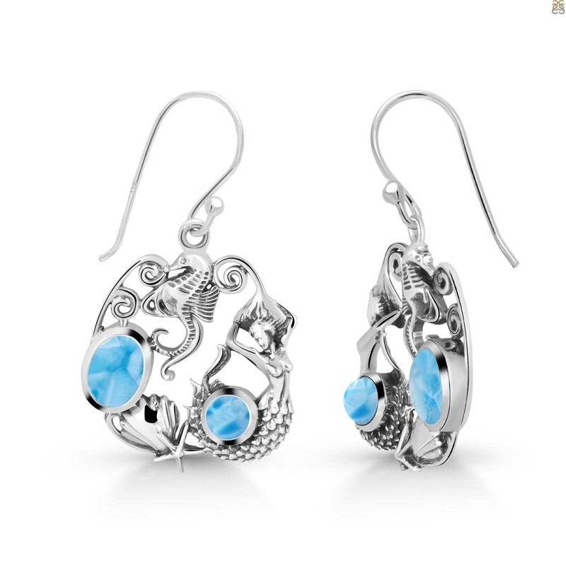Larimar Mermaid & Sea Horse & Star Fish & Shell Earring