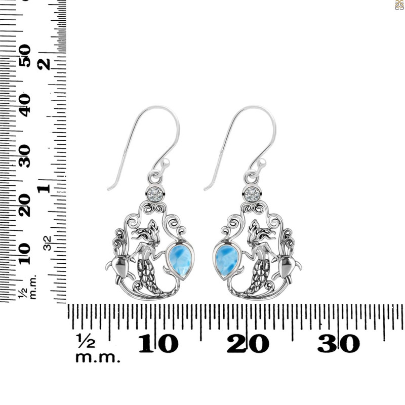 Larimar & Blur Topaz Mermaid & Turtle Earring LAR-RUE-67.