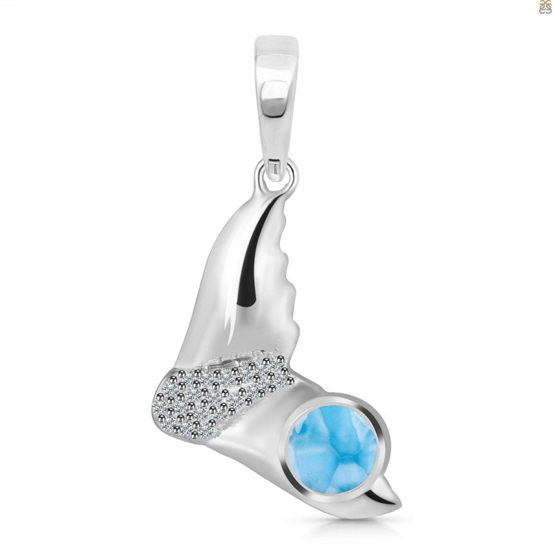 Larimar & White Topaz Whale Tail Pendant LAR-RUP-10.