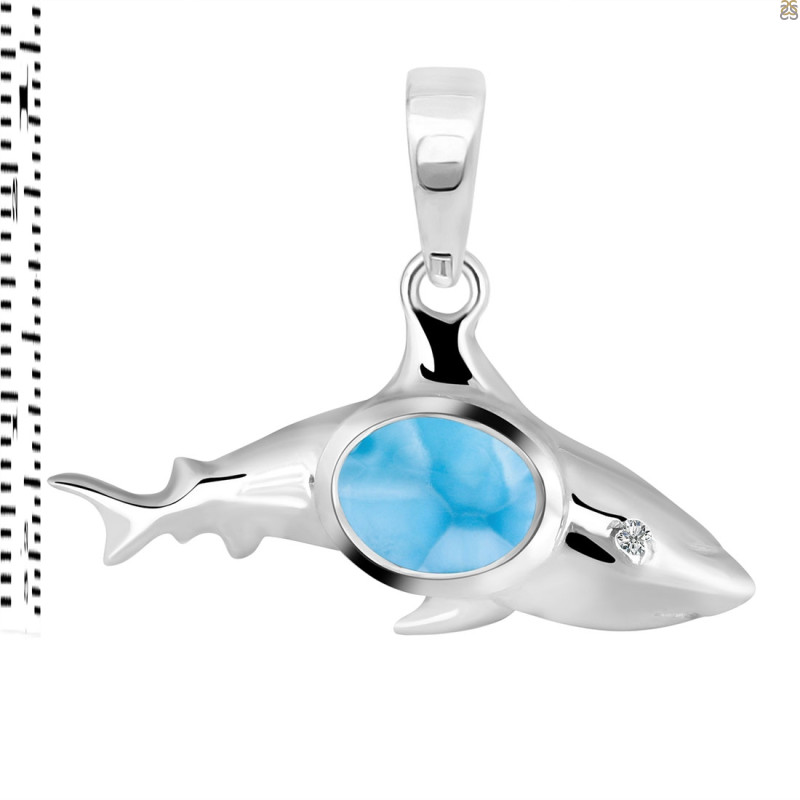 Larimar & White Topaz Shark Pendant LAR-RUP-13.