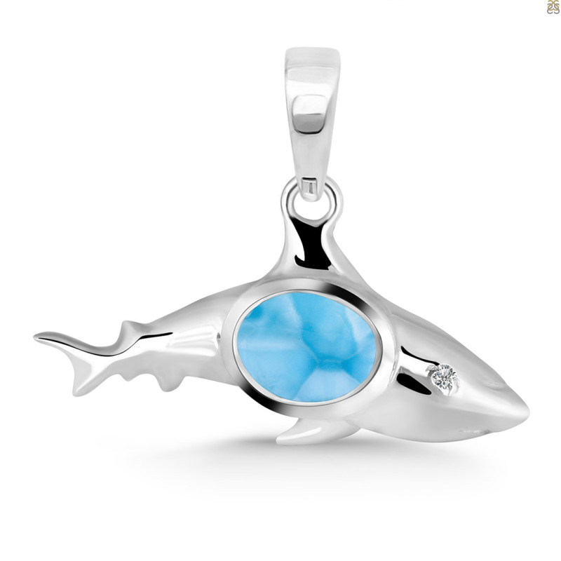 Larimar & White Topaz Shark Pendant LAR-RUP-13.