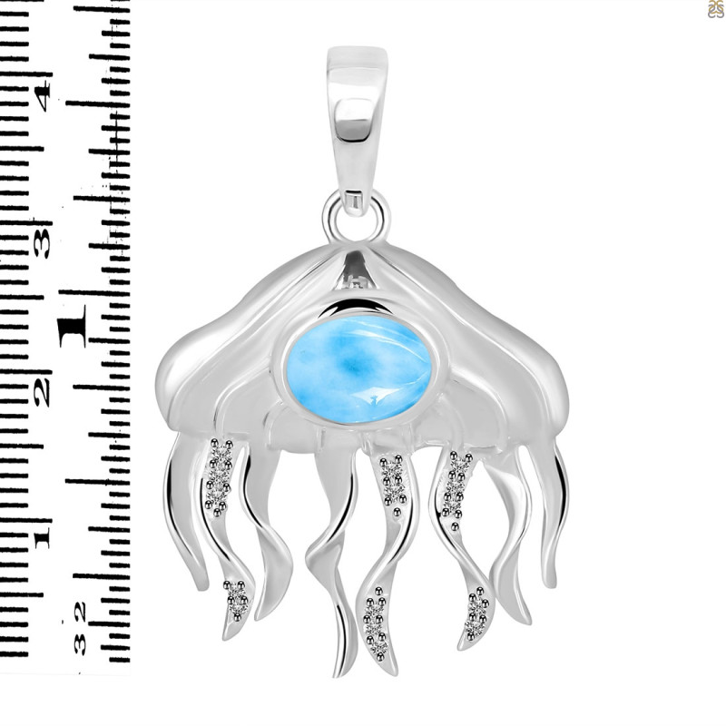 Larimar & White Topaz Jelly Fish Pendant LAR-RUP-14.