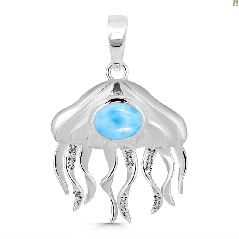 Larimar & White Topaz Jelly Fish Pendant LAR-RUP-14.