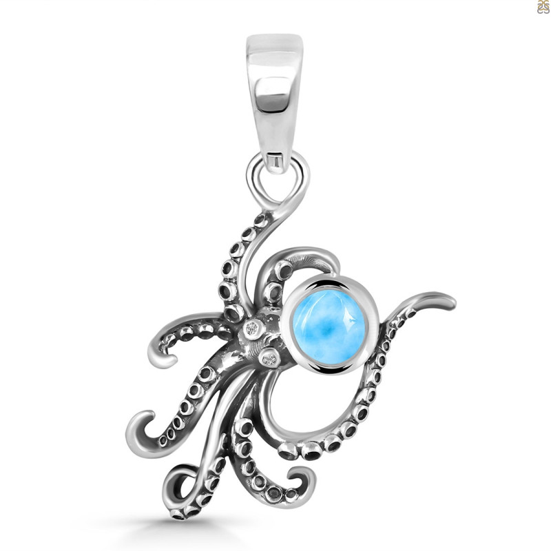 Larimar & White Topaz Octopus Pendant LAR-RUP-15.