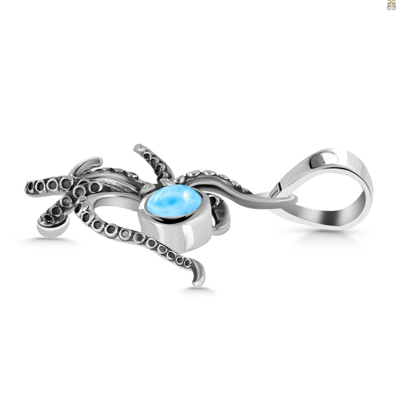 Larimar & White Topaz Octopus Pendant