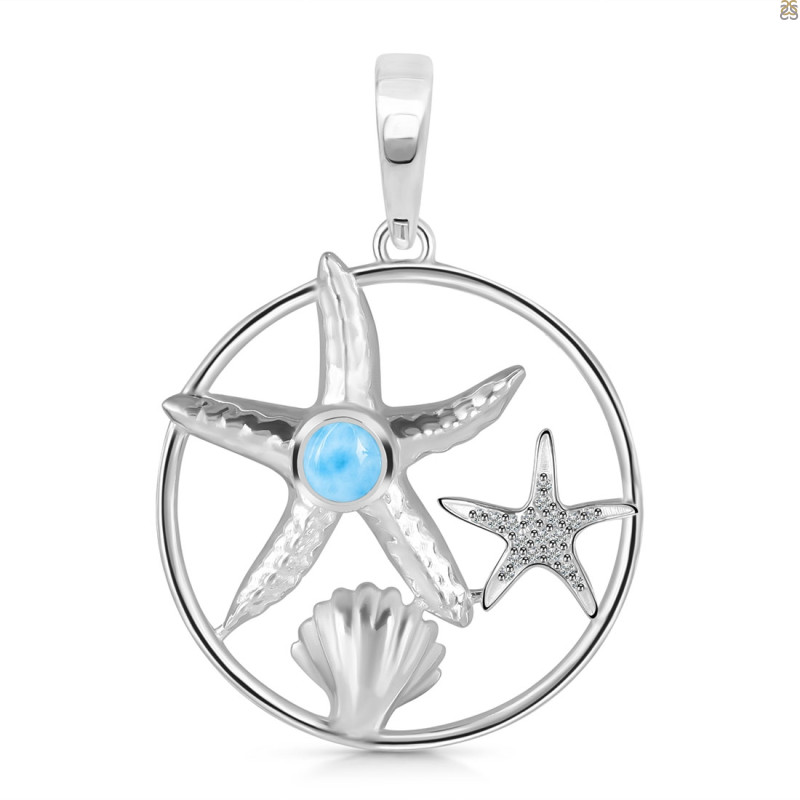 Larimar & White Topaz Star Fish & Shell Pendant LAR-RUP-16.