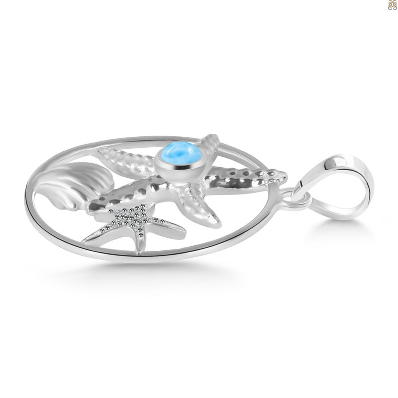 Larimar & White Topaz Star Fish & Shell Pendant