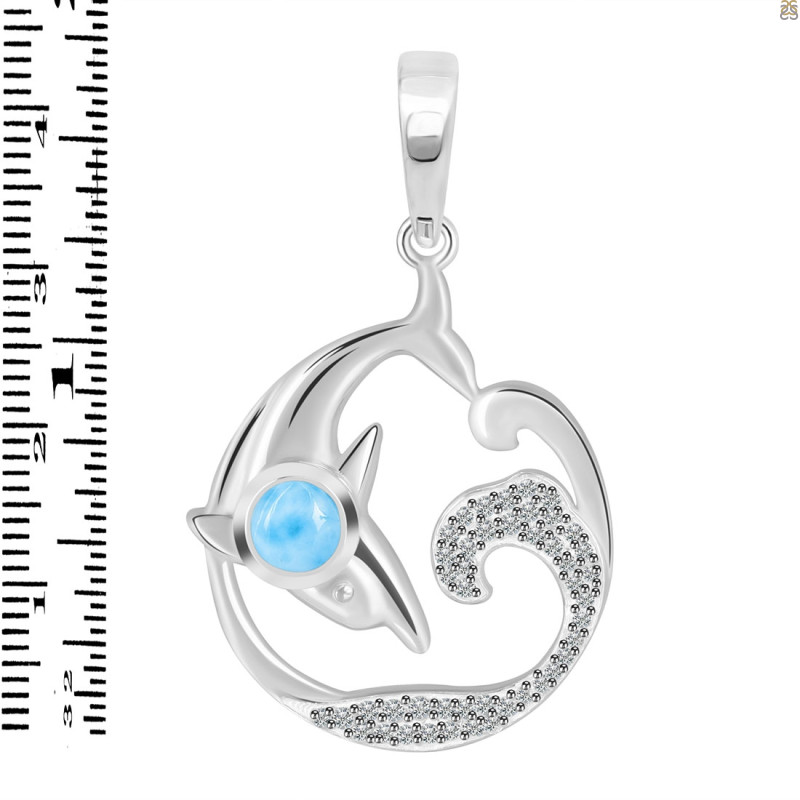 Larimar & White Topaz Dolphin & Waves Pendant LAR-RUP-20.