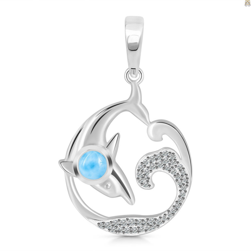 Larimar & White Topaz Dolphin & Waves Pendant LAR-RUP-20.