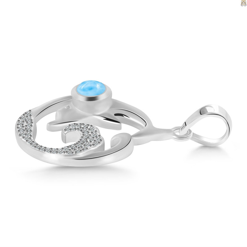 Larimar & White Topaz Dolphin & Waves Pendant LAR-RUP-20.
