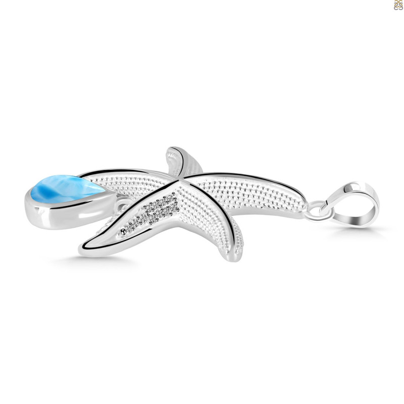 Larimar & White Topaz Star Fish Pendant