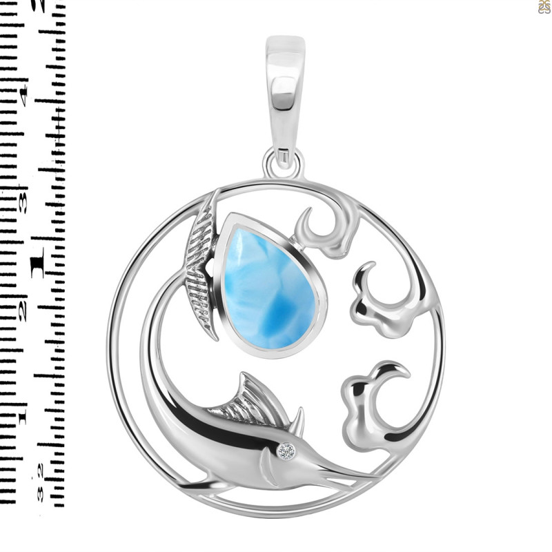 Larimar Waves & Sail Fish Pendant LAR-RUP-32.