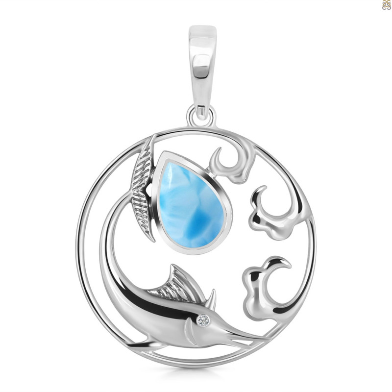 Larimar Waves & Sail Fish Pendant LAR-RUP-32.