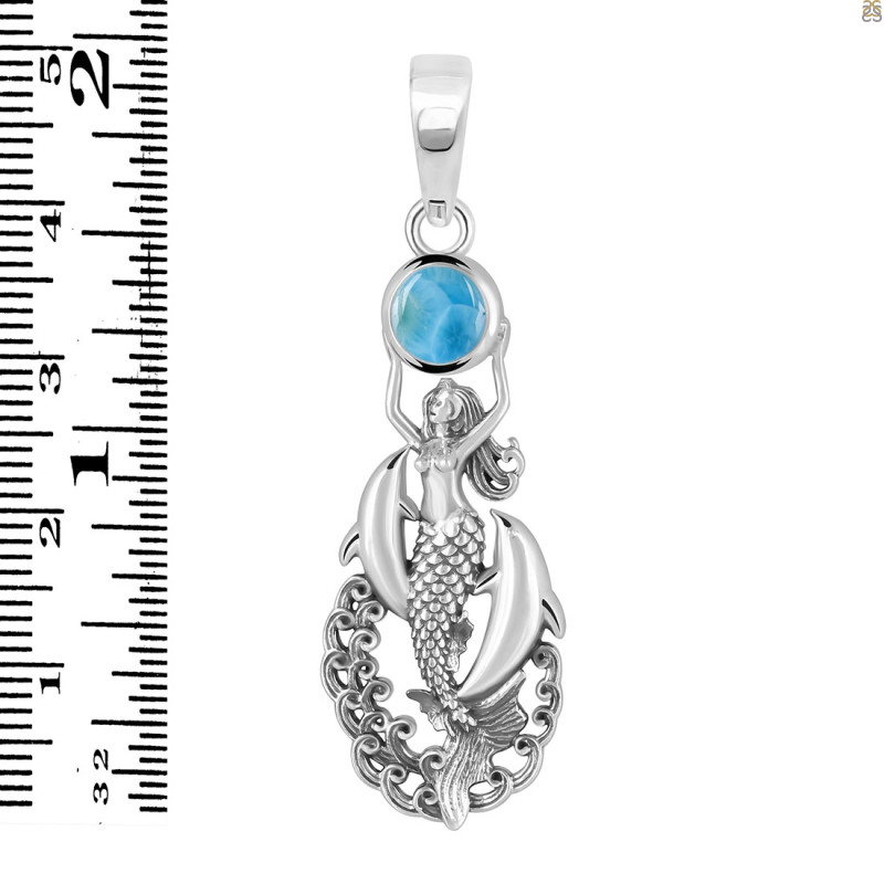Larimar Mermaid & Dolphin Pendant LAR-RUP-35.