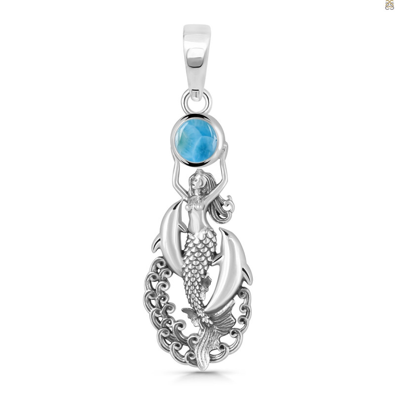 Larimar Mermaid & Dolphin Pendant LAR-RUP-35.