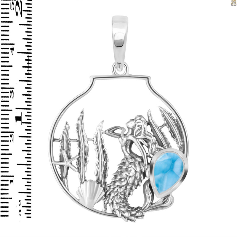 Larimar Mermaid & Shell Pendant LAR-RUP-54.