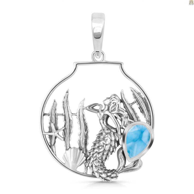 Larimar Mermaid & Shell Pendant LAR-RUP-54.