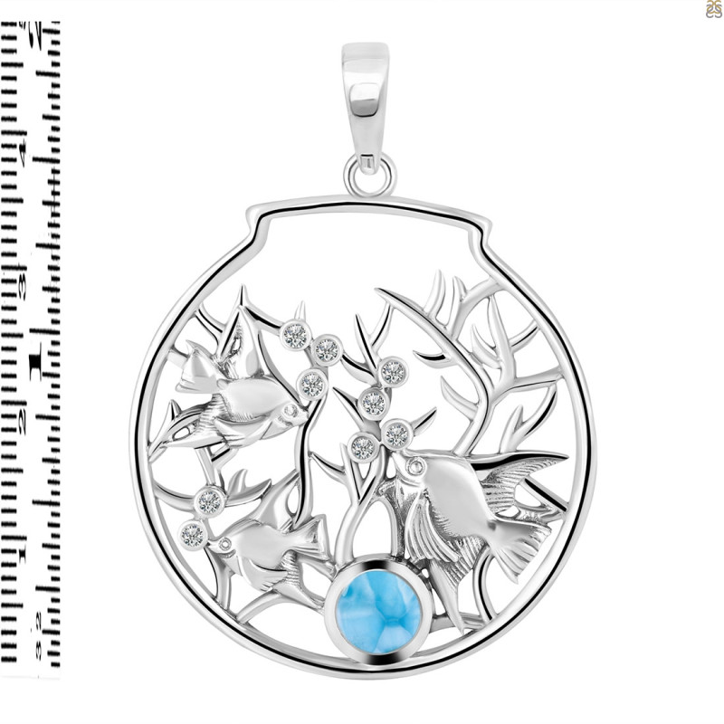 Larimar & White Topaz Fish Pendant LAR-RUP-62.