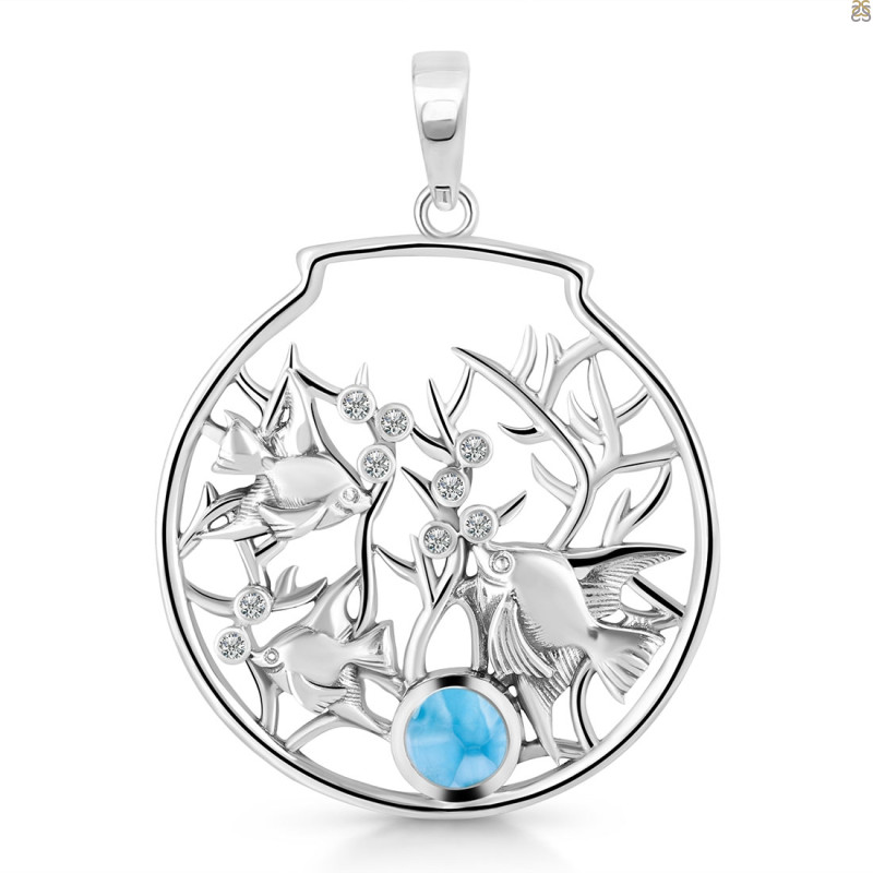 Larimar & White Topaz Fish Pendant LAR-RUP-62.