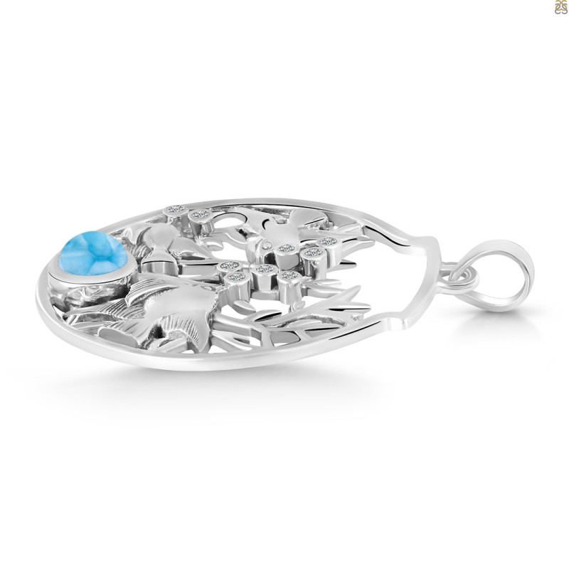 Larimar & White Topaz Fish Pendant