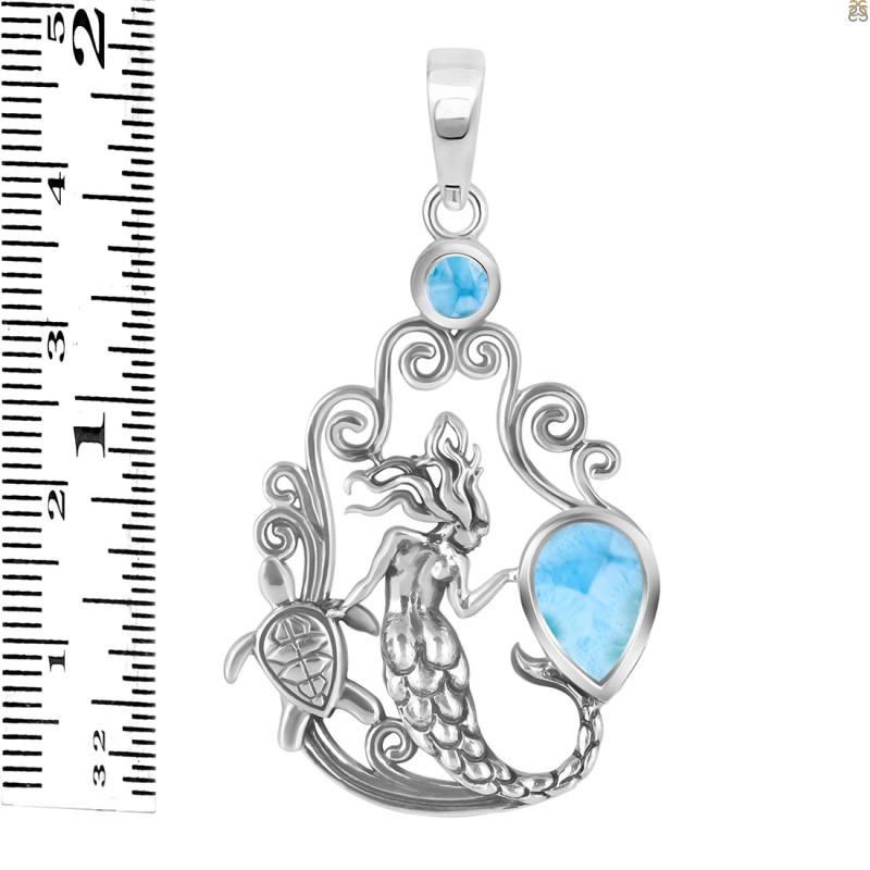 Larimar Mermaid & Turtle Pendant LAR-RUP-67.