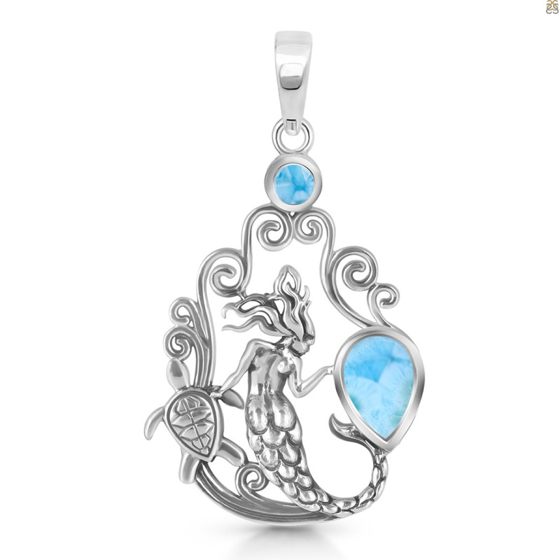 Larimar Mermaid & Turtle Pendant LAR-RUP-67.