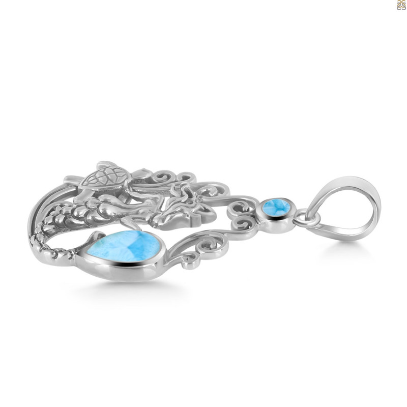 Larimar Mermaid & Turtle Pendant