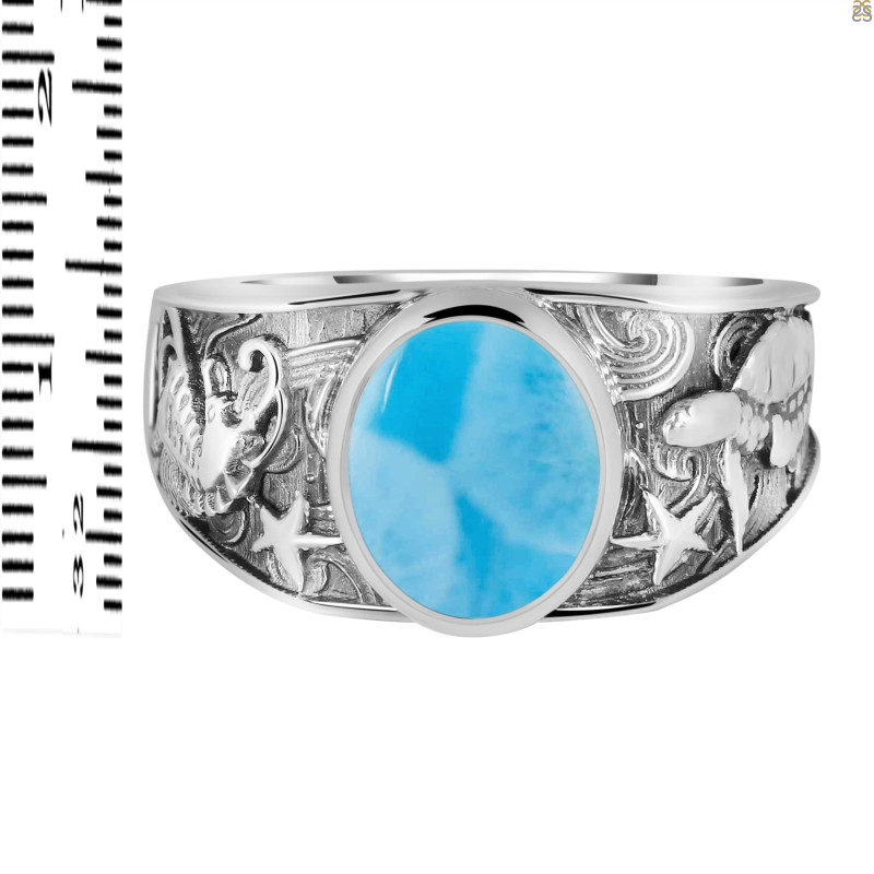 Larimar Sea Horse & Turtle & Star Fish Ring LAR-RUR-18.