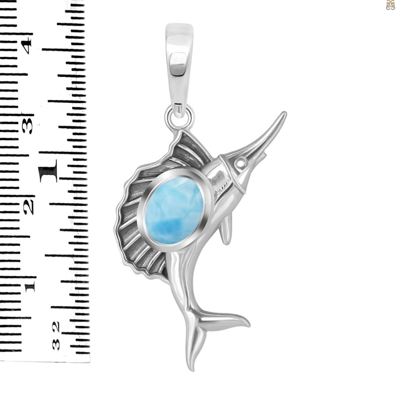 Larimar & White Topaz Sail Fish Pendant LAR-RUP-25.