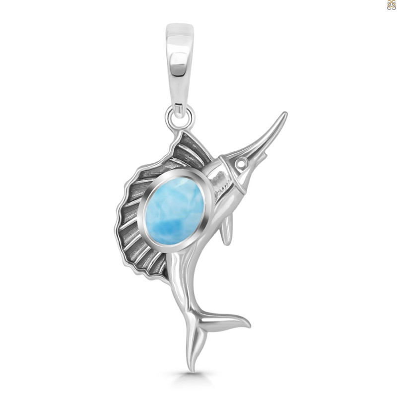 Larimar & White Topaz Sail Fish Pendant LAR-RUP-25.