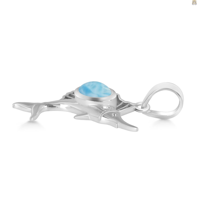 Larimar & White Topaz Sail Fish Pendant